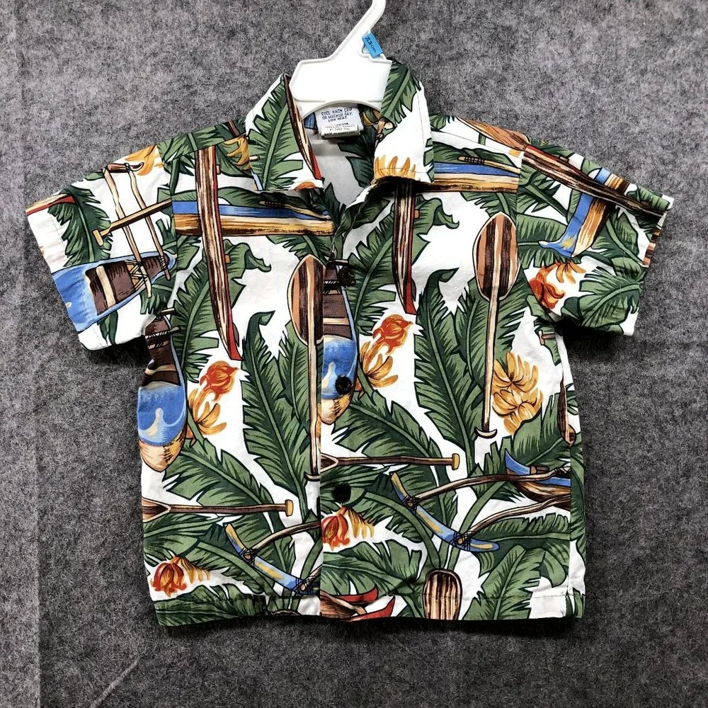 Vintage Nui Nalu Boys 3T Hawaiian Shirt Palm Print Short‎ Sleeve Cotton Vacation